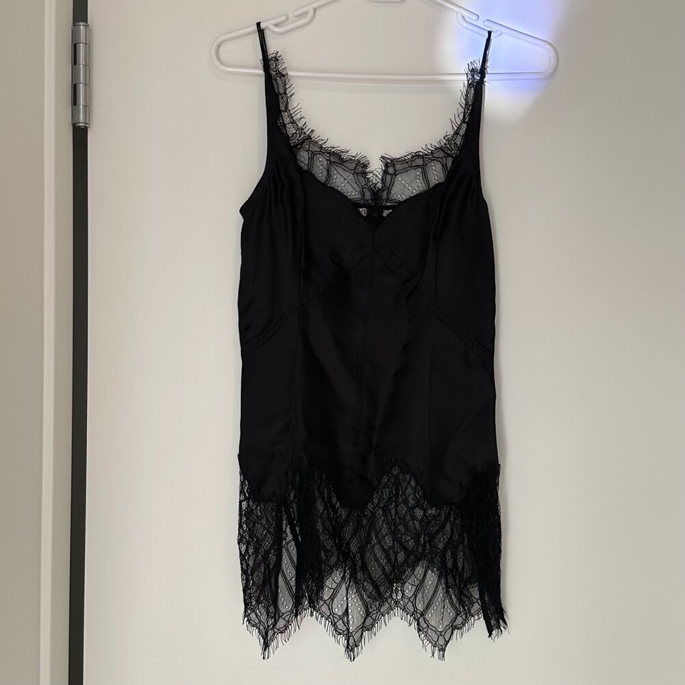 HELMUT LANG Chantilly Lace-Paneled Satin-Twill Camisole (XS)